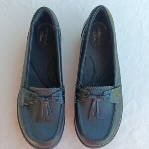 Clarks Loafers Ashland Bubble Women's Size 7 1/2 Black Leather 1" Heel